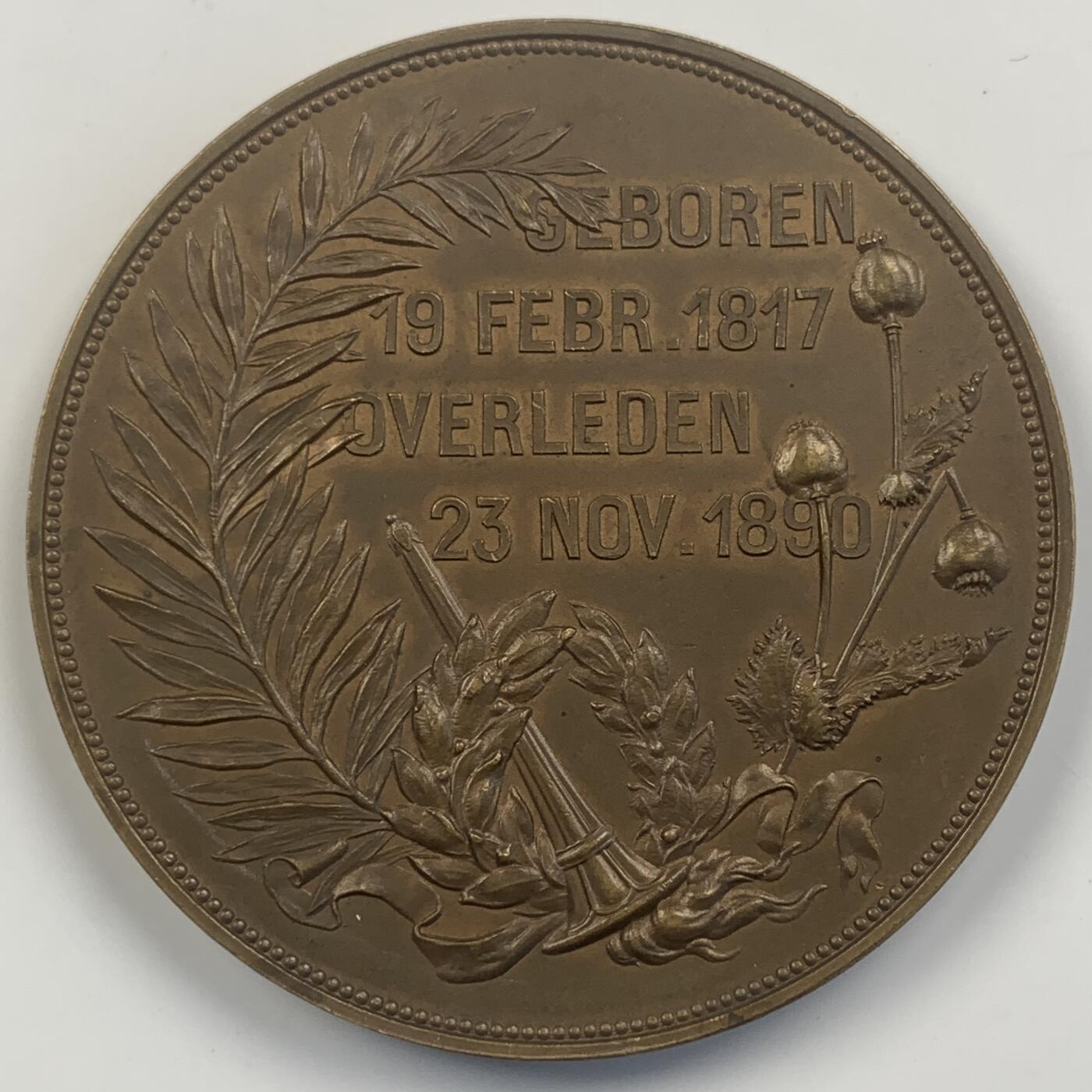 掌中浮雕-藏着的欧洲第041场 1890年荷兰国王威廉三世纪念铜章，53mm