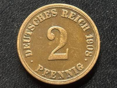 邮泉阁限时拍卖第三十五场 德国硬币专场（硬币在国外。请付邮费6元。） - 德意志帝国1908年2芬尼A版