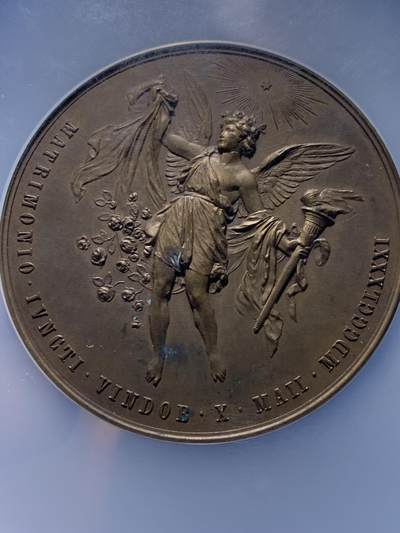 《竞宝斋》第437场 周日，周一2场连拍 （全场包邮） NGC MS62BN 奥地利1881年鲁道夫王储结婚纪念铜章 55mm 加大加厚盒