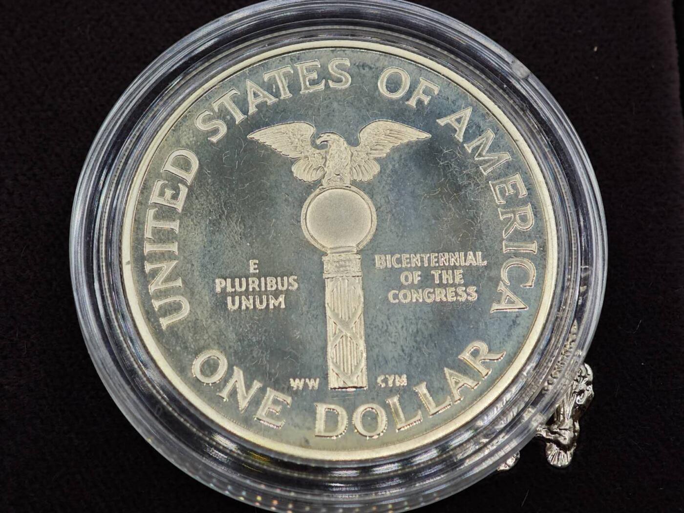 【淘币小摊】实时拍第七百九十五拍   银币套币场   满百包邮可预留二周 每周一统一发货   美国1989年宪法200周年纪念银币镍币套含一元银币26.7克900银 银价264