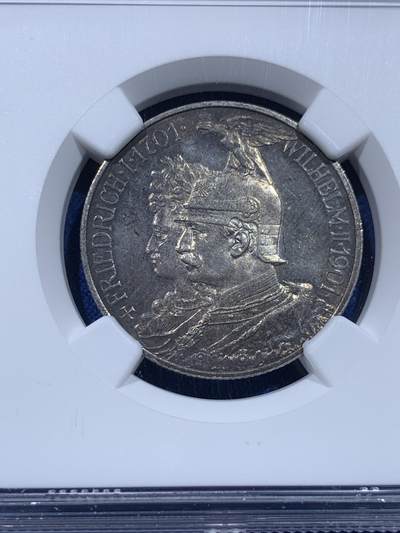 《竞宝斋》第437场 周日，周一2场连拍 （全场包邮） NGC MS62 德国 1901年 普鲁士建国纪念2马克银币