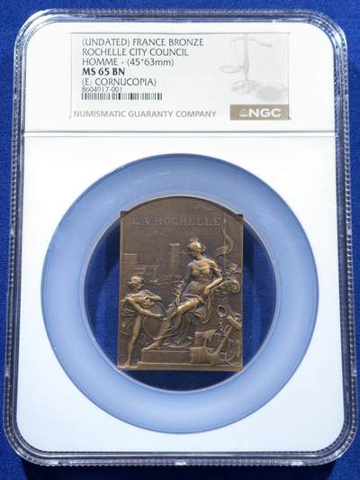 《竞宝斋》第437场 周日，周一2场连拍 （全场包邮） - NGC MS65BN 超高分 G.H.Prud'Homme 普吕多姆  《法国拉罗谢尔市议会奖章》大铜章，少见品，45*63mm，丰饶角边铭，加大加厚盒。