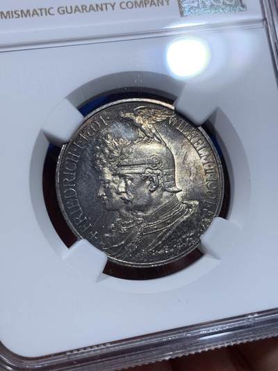 《竞宝斋》第437场 周日，周一2场连拍 （全场包邮） NGC MS62 德国 1901年 普鲁士建国纪念2马克银币
