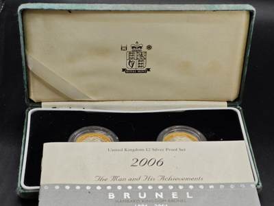 【淘币小摊】实时拍第七百九十五拍   银币套币场   满百包邮可预留二周 每周一统一发货   - 2006年英国2英镑2枚外圈镀金精制银币套 布鲁内尔（19世纪英国著名工程师）及其成就 2X12克925银 发行量2万 盒证全