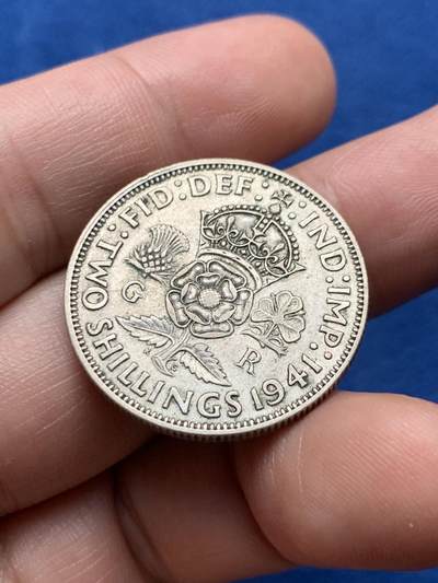 《竞宝斋》第437场 周日，周一2场连拍 （全场包邮） 英国 1941年 乔治六世版 2先令 银币