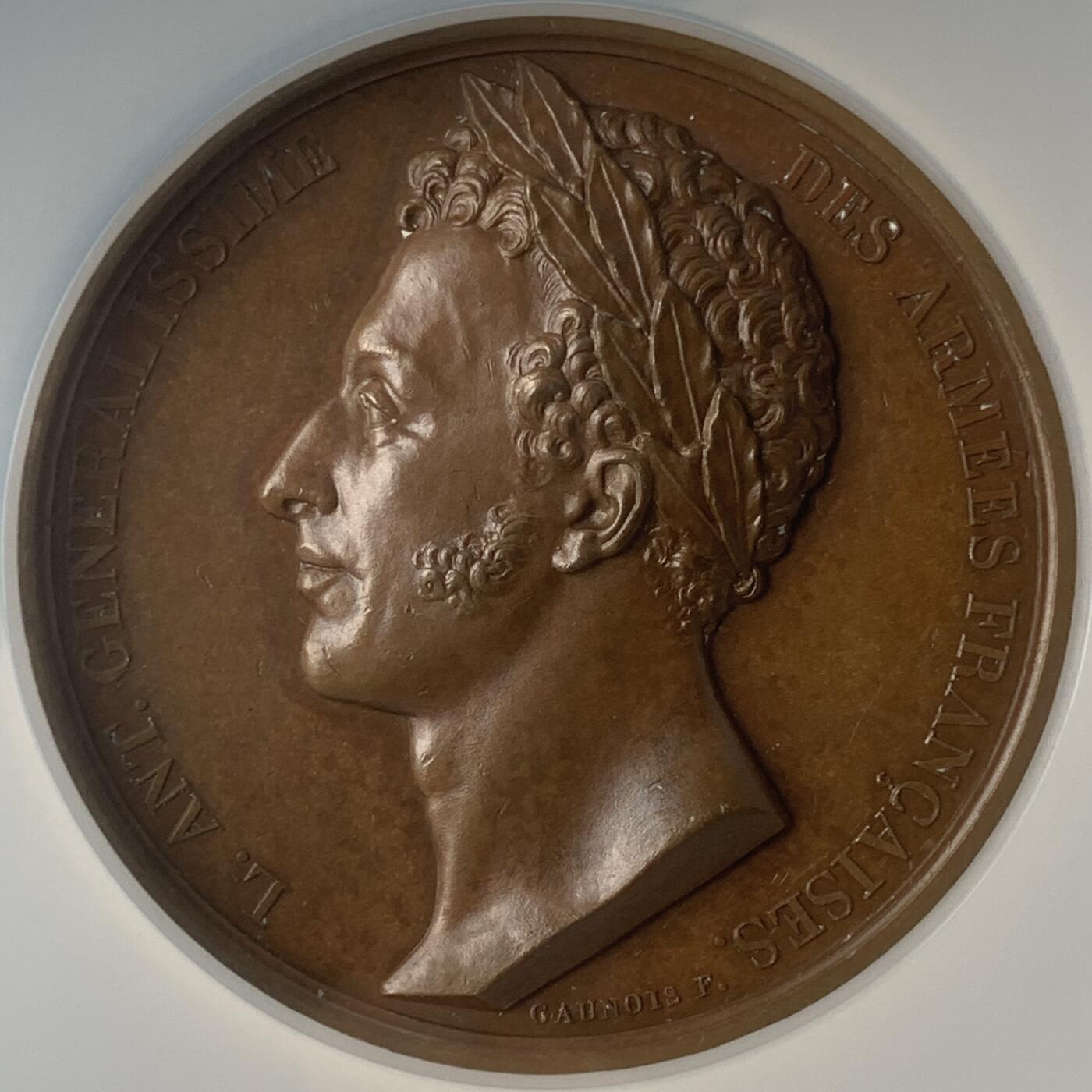 掌中浮雕-藏着的欧洲第041场 NGC MS63 : 1823年法国波旁王朝的路易·安托万从西班牙战役中归来铜章， 51mm