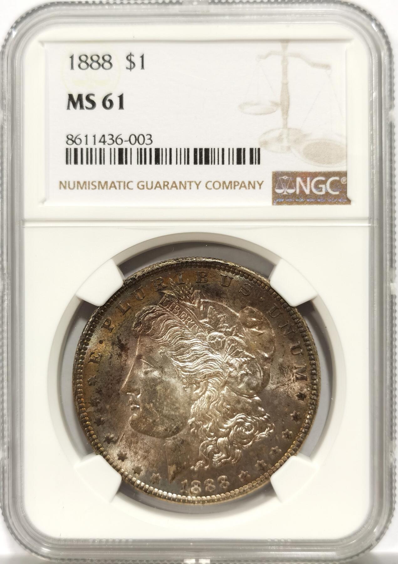 博洋堂世界钱币拍卖第146期（全场包邮） NGC MS61 美国1888年摩根1美圆 背面彩极美