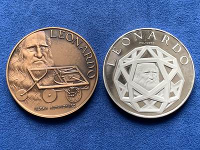 《竞宝斋》第437场 周日，周一2场连拍 （全场包邮） - 两枚一组 达芬奇纪念章，44mm，铜质(34.9克)和镀银(34.4克)。