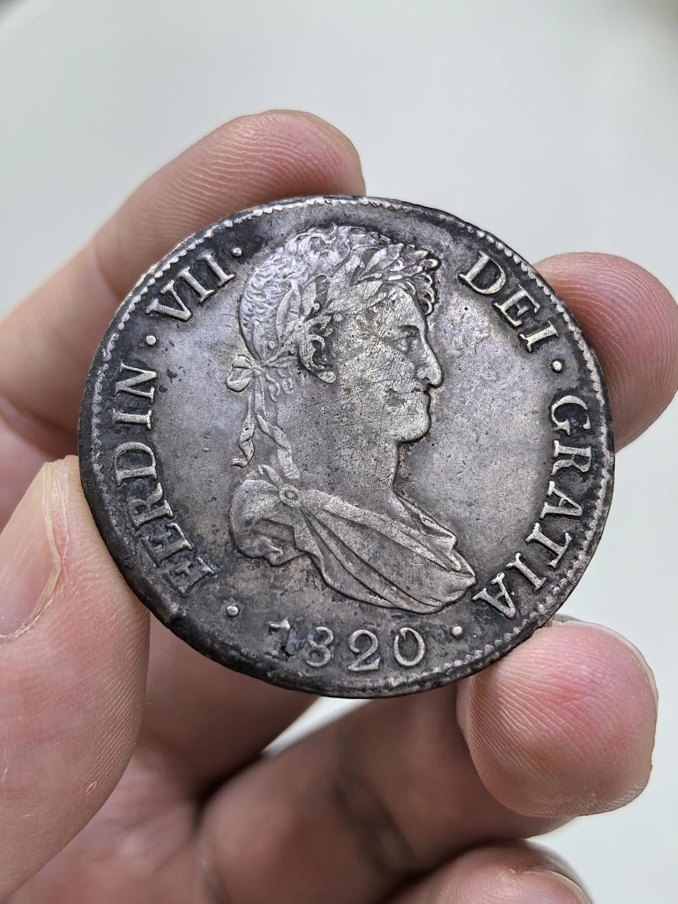 博洋堂世界钱币拍卖第146期（全场包邮） 西属玻利维亚1820年斐迪南七世8瑞尔老双柱银币