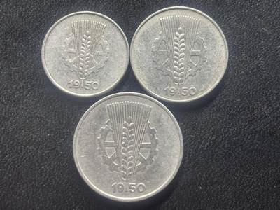 邮泉阁限时拍卖第三十五场 德国硬币专场（硬币在国外。请付邮费6元。） - 东德（德意志民主共和国）1950年3枚