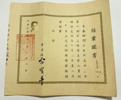 韵星假日精品2025秋季军品类拍卖会-- Rimey Holidays Boutique 2025 Autumn Militaria Sale - 朱昭锷先生旧藏，民国浙大助教，主管人员培训班结业证书