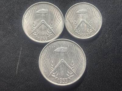 邮泉阁限时拍卖第三十五场 德国硬币专场（硬币在国外。请付邮费6元。） - 东德（德意志民主共和国）1953年3枚