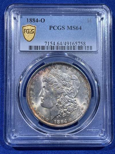 《竞宝斋》第437场 周日，周一2场连拍 （全场包邮） - PCGS MS64 美国 1884年O版 摩根银元 五彩包浆