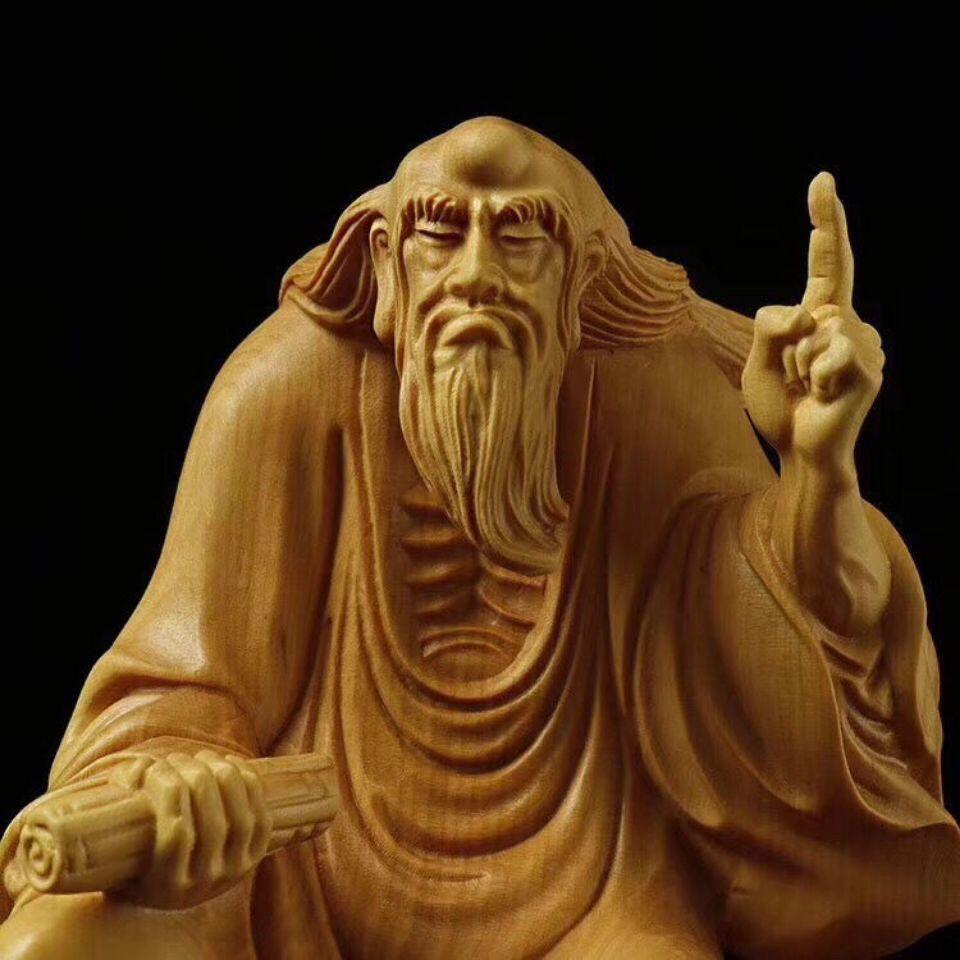 听雨轩（21） 太行崖柏木雕 老子传道一指问天下 高约12cm