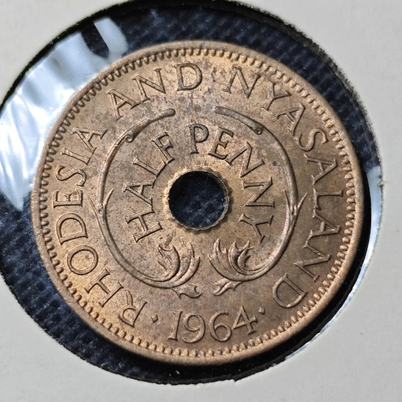 KK钱币收藏小铺  第368场  2月预留时间 周末发货  1964罗得西亚0.5便士 好品