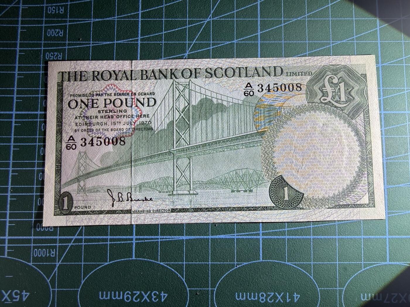 【炜奕收藏】，第五十期 1970年苏格兰皇家银行1镑，UNC品相，少见品种