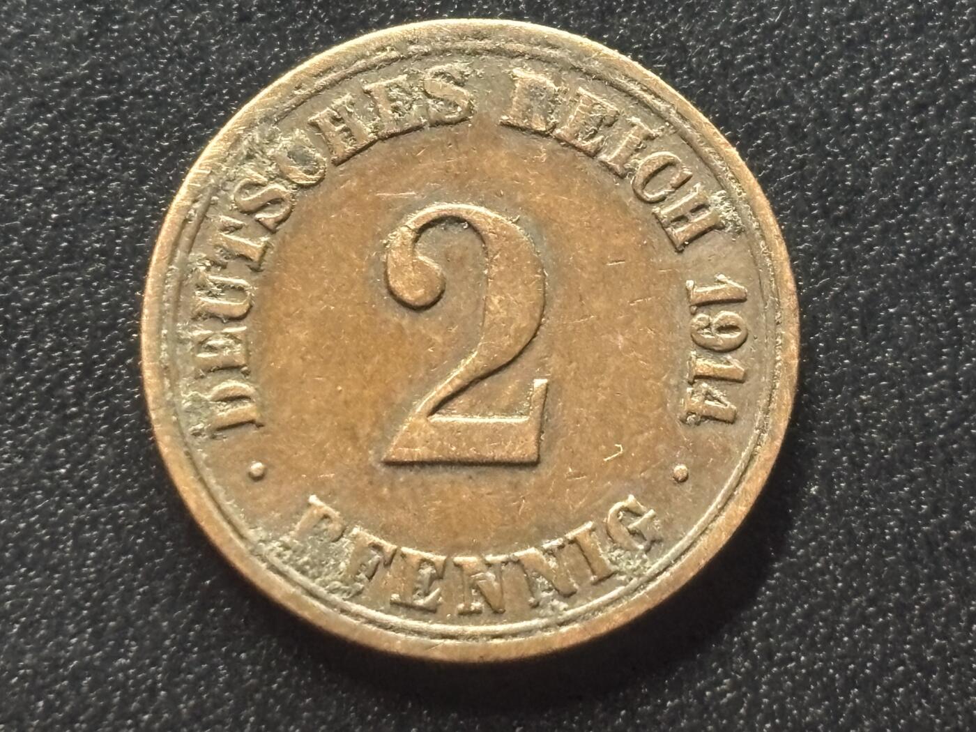 邮泉阁限时拍卖第三十五场 德国硬币专场（硬币在国外。请付邮费6元。） 德意志帝国1914年2芬尼A版