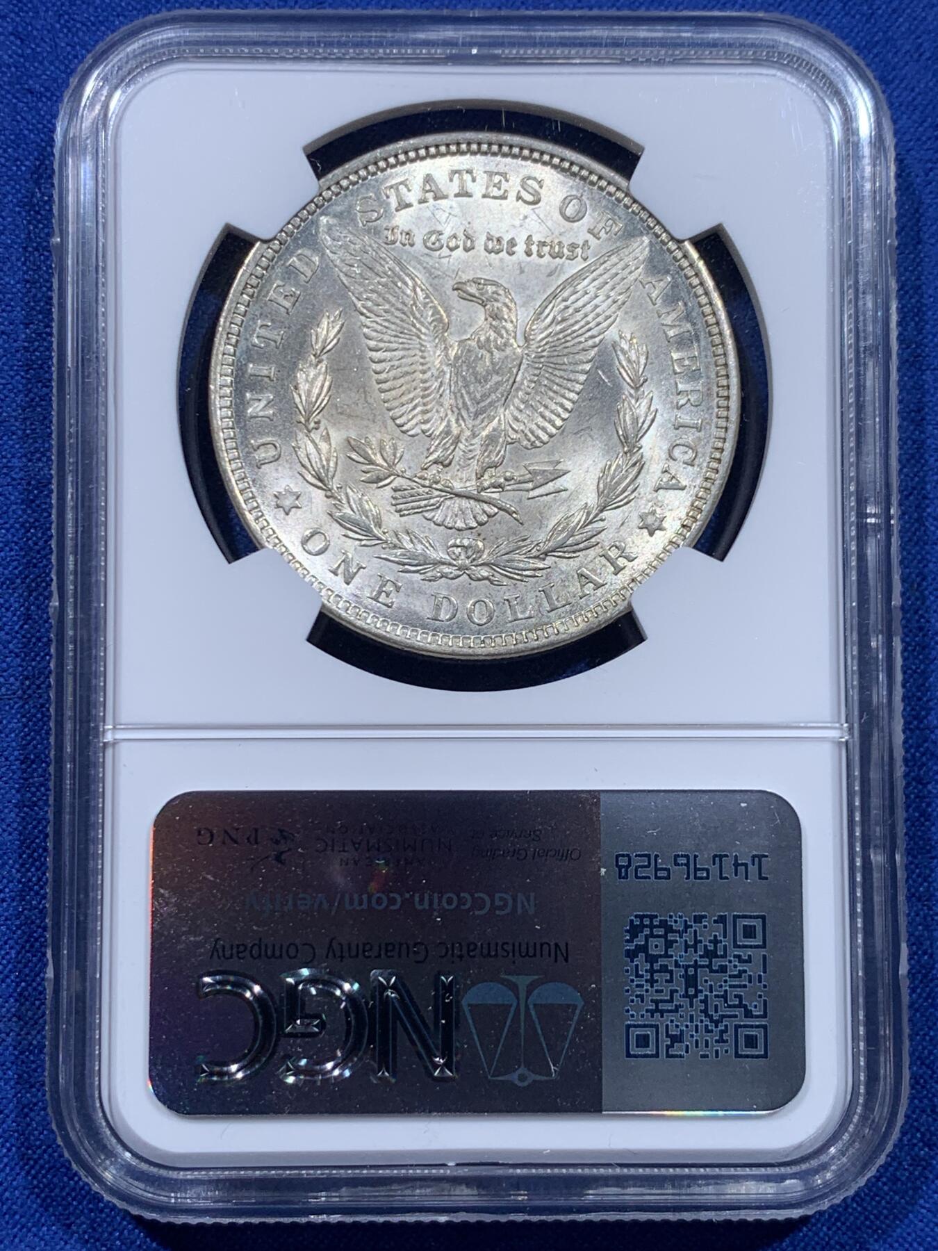 《竞宝斋》第437场 周日，周一2场连拍 （全场包邮） NGC MS64 美国1921年摩根银币，BU转光好品。