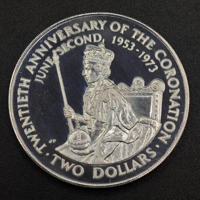 【淘币小摊】实时拍第七百九十五拍   银币套币场   满百包邮可预留二周 每周一统一发货   - 库克群岛1973年女王加冕20周年2元精制银币 重25.7克925银 银价261