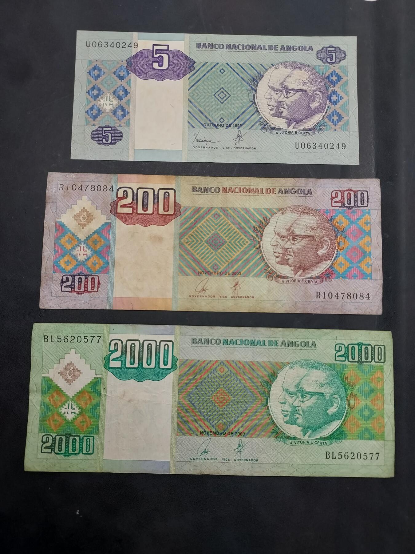 博彦收藏  11月15日 8点 钱币专场 安哥拉 旧版纸币3张 流通品