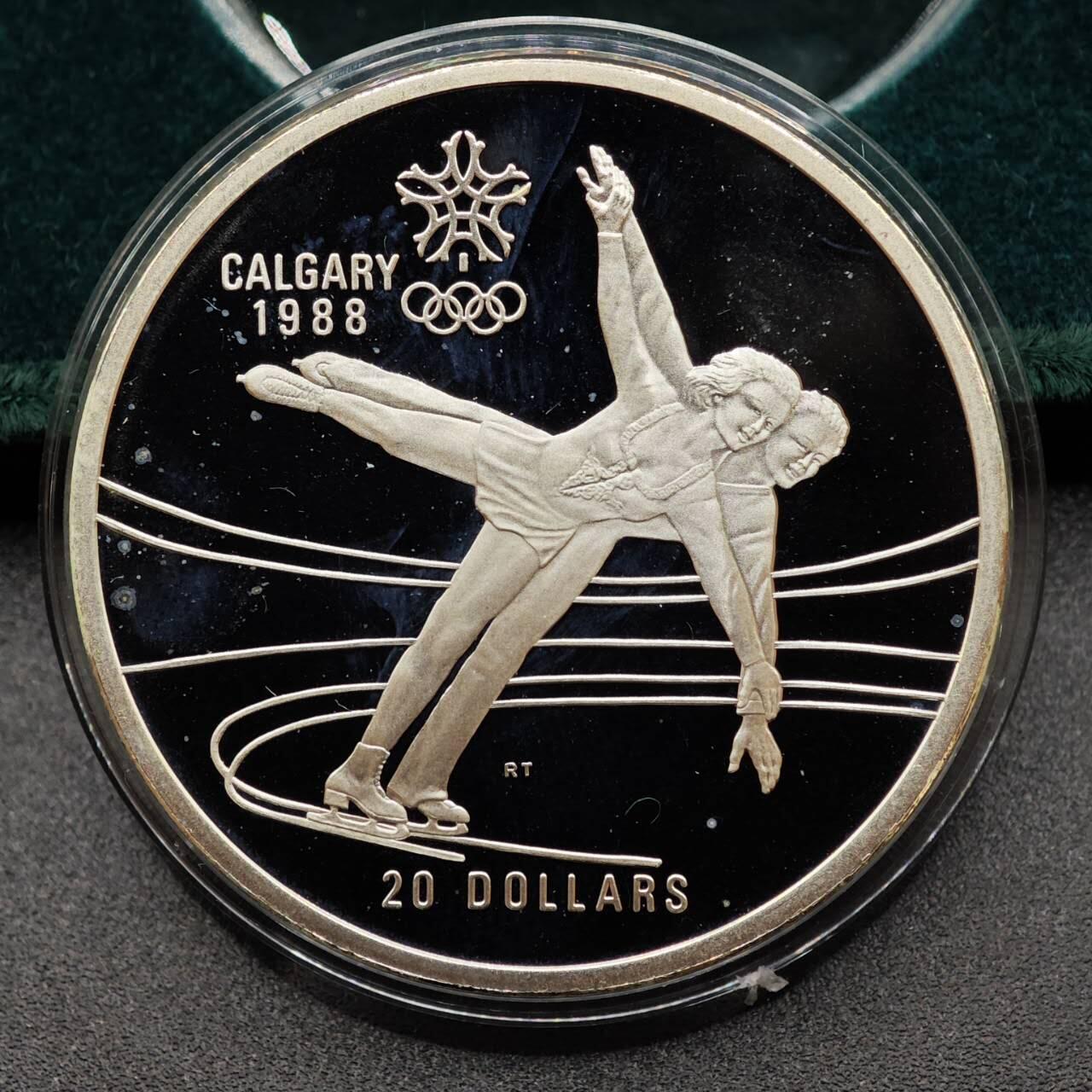 【淘币小摊】实时拍第七百九十五拍   银币套币场   满百包邮可预留二周 每周一统一发货   加拿大1988年卡尔加里冬奥会20元精制银原盒原证币 重34.107克925银 银价347