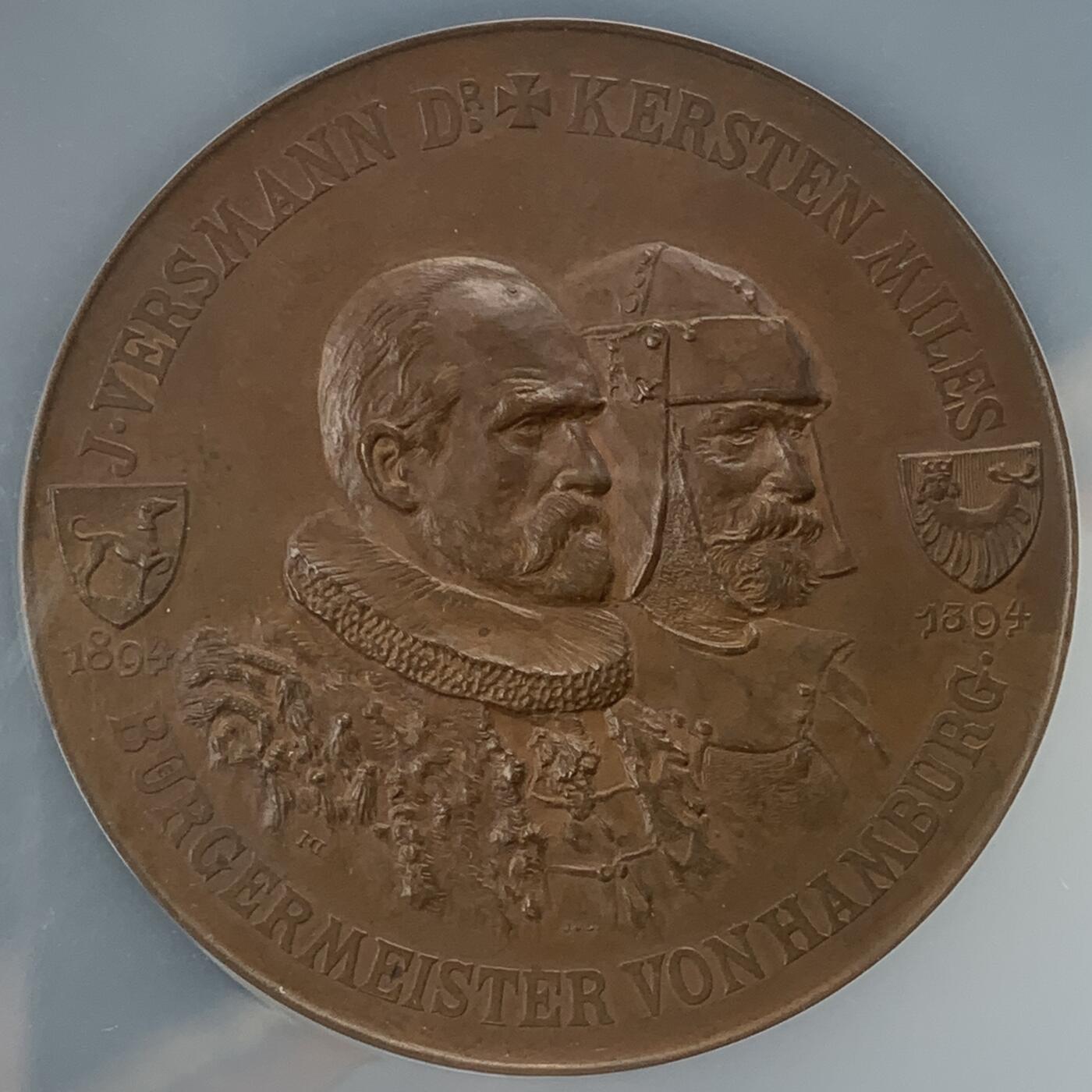 掌中浮雕-藏着的欧洲第041场 NGC MS63 ：1894年德国纪念里策布特尔城堡并入汉堡500周年，60mm