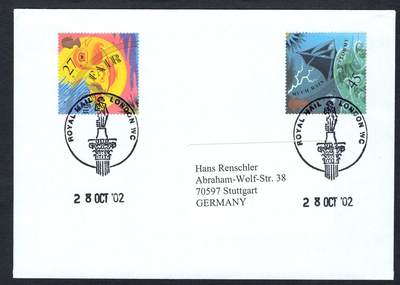 洪涛臻品批发群 精选邮票限时拍卖第1162期  - 英国2002年寄德国实寄封 天气邮票-晴朗与暴风雨