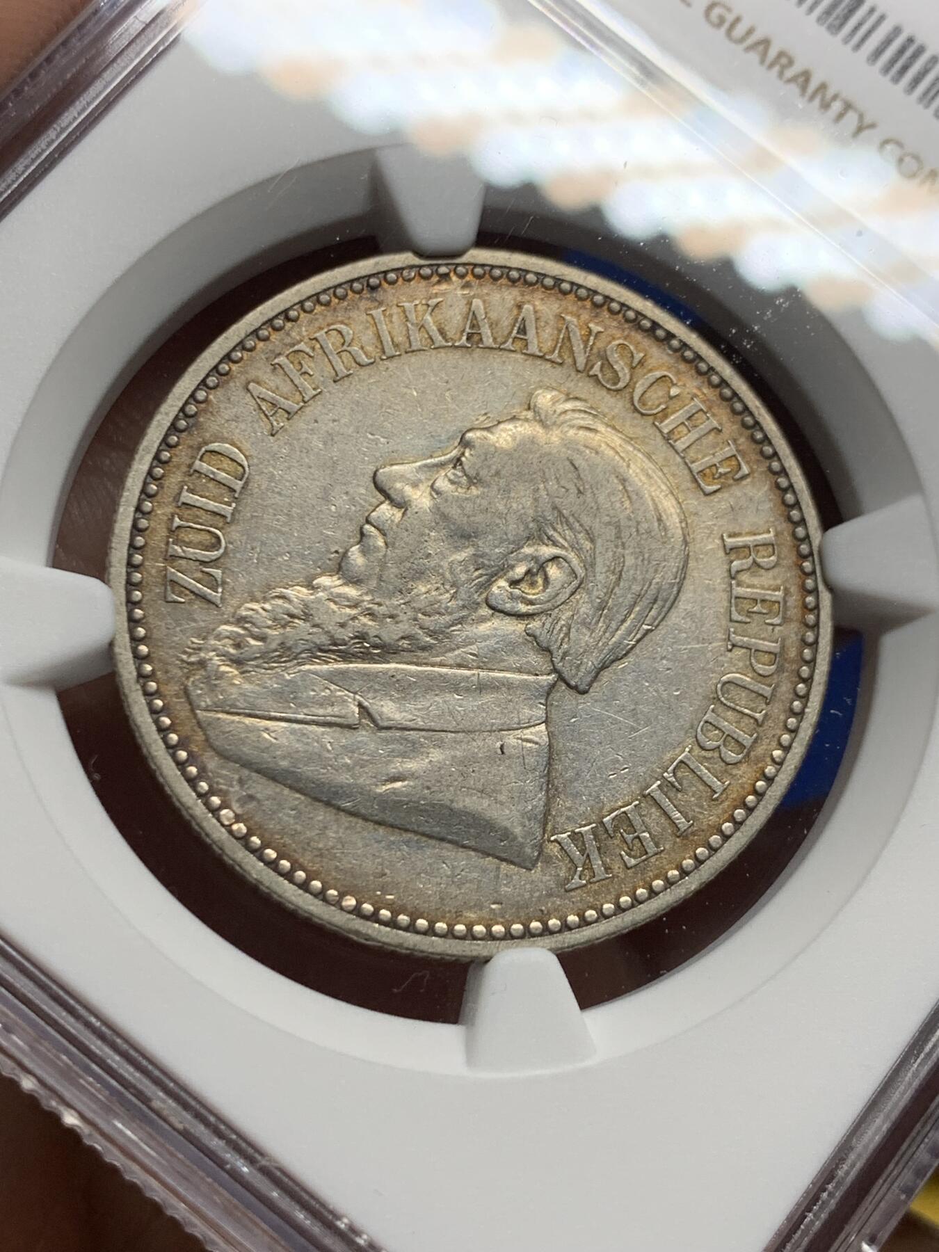 《竞宝斋》第437场 周日，周一2场连拍 （全场包邮） NGC XF45 南非德兰士瓦1892年约翰内斯·保卢斯·克鲁格总统2.5先令银币 925银