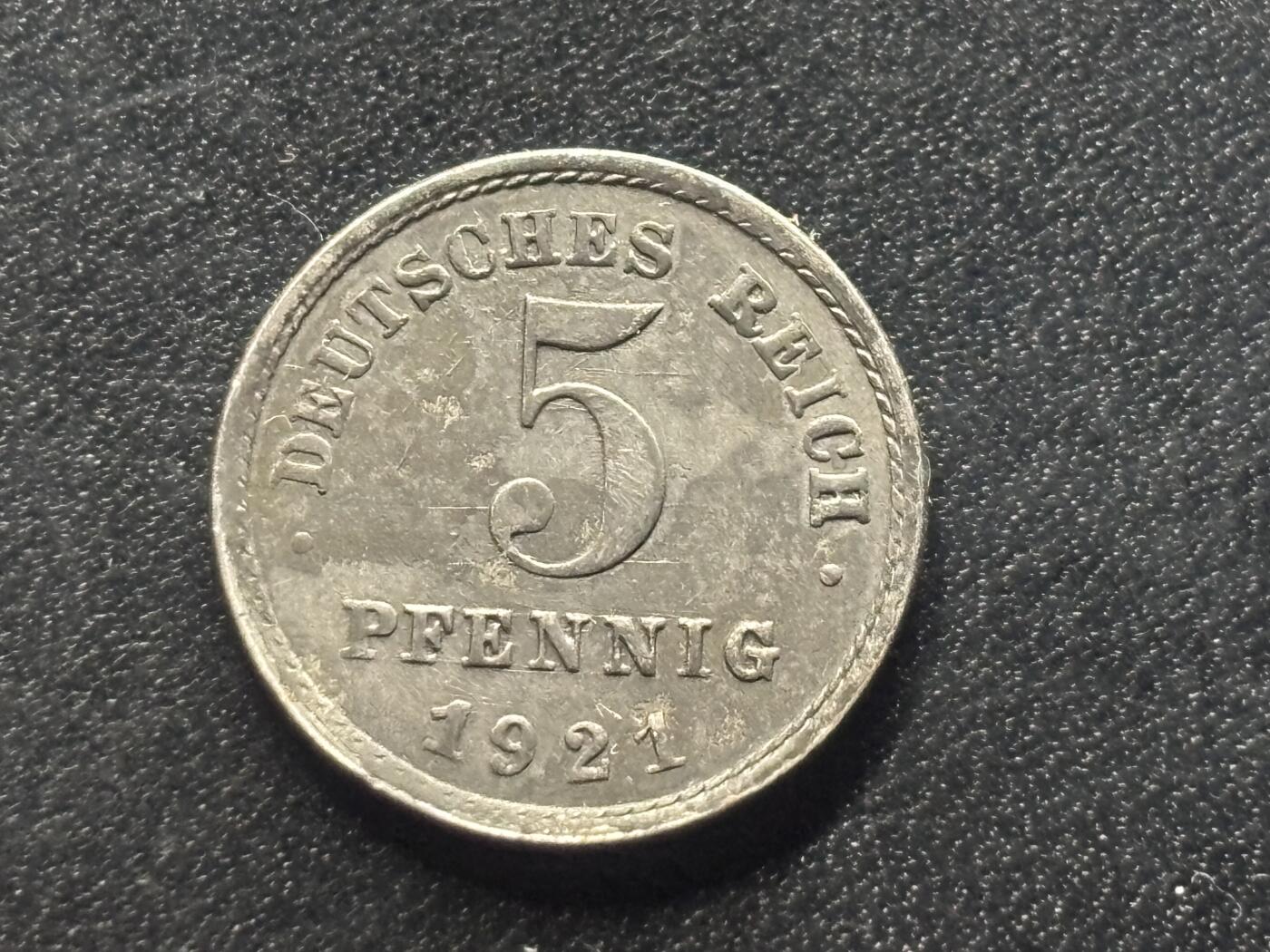 邮泉阁限时拍卖第三十五场 德国硬币专场（硬币在国外。请付邮费6元。） 德意志帝国1921年5芬尼E版