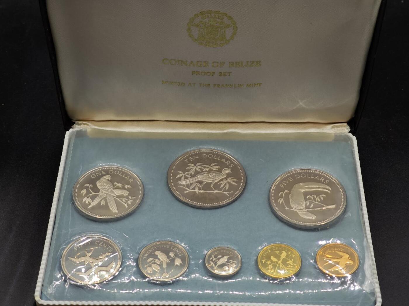 【淘币小摊】实时拍第七百九十五拍   银币套币场   满百包邮可预留二周 每周一统一发货   伯利兹1974年精制套币原盒原证