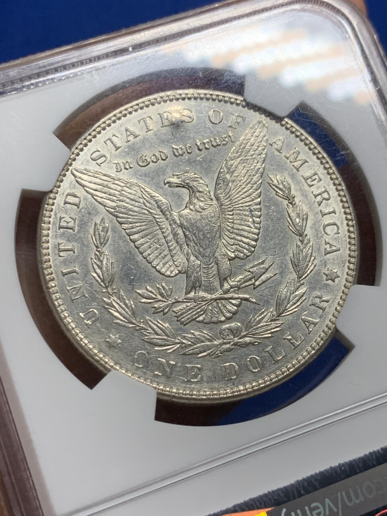 《竞宝斋》第437场 周日，周一2场连拍 （全场包邮） NGC AUD 1888年美国摩根银币 吉年摩根，1888年份处有方形特殊戳记，非常少见；