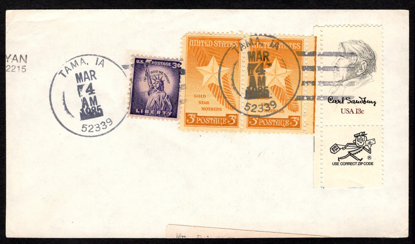 洪涛臻品批发群 精选邮票限时拍卖第1162期  美国实寄封封面，自由女神、金星母亲，请使用邮政编码宣传副票