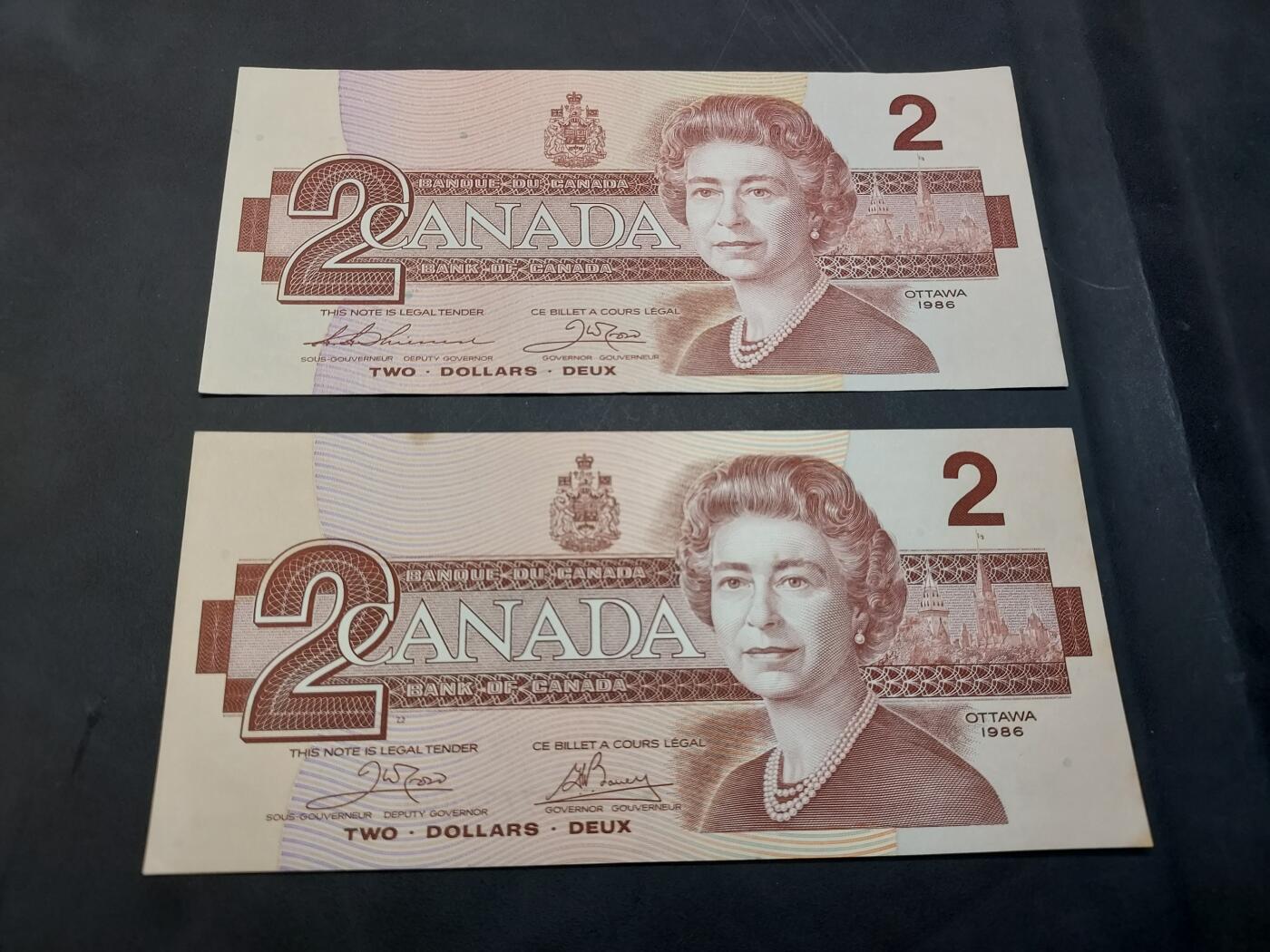 博彦收藏  11月15日 8点 钱币专场 加拿大女皇2元2张 9品左右