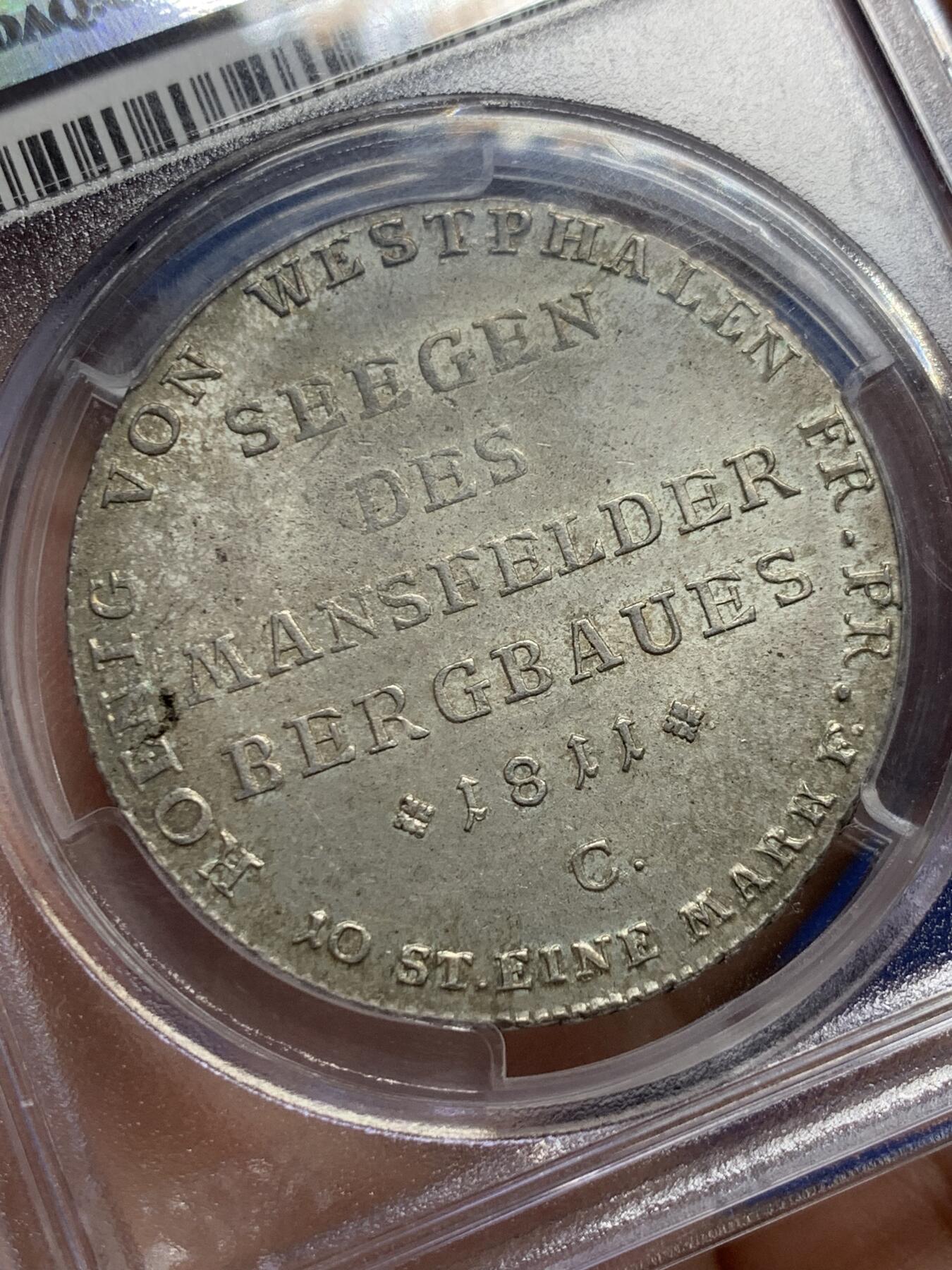 《竞宝斋》第437场 周日，周一2场连拍 （全场包邮） PCGS MS62 德国威斯特伐利亚 1811年-C（卡塞尔）热罗姆·波拿巴（拿破仑幼弟）矿业泰勒大银币 冠军分 极少见品种 60分克书标价2250美元