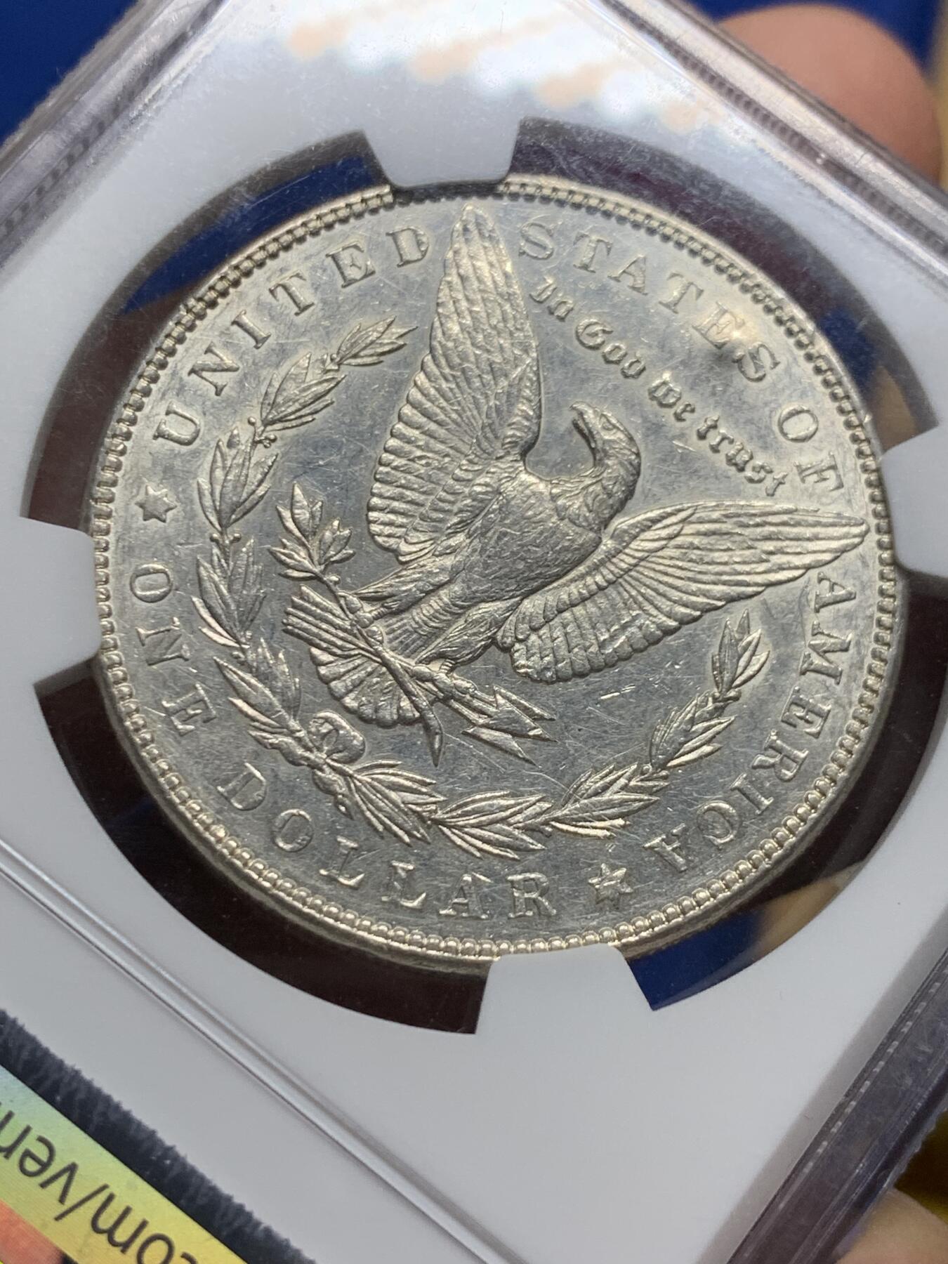 《竞宝斋》第437场 周日，周一2场连拍 （全场包邮） NGC AUD 1888年美国摩根银币 吉年摩根，1888年份处有方形特殊戳记，非常少见；