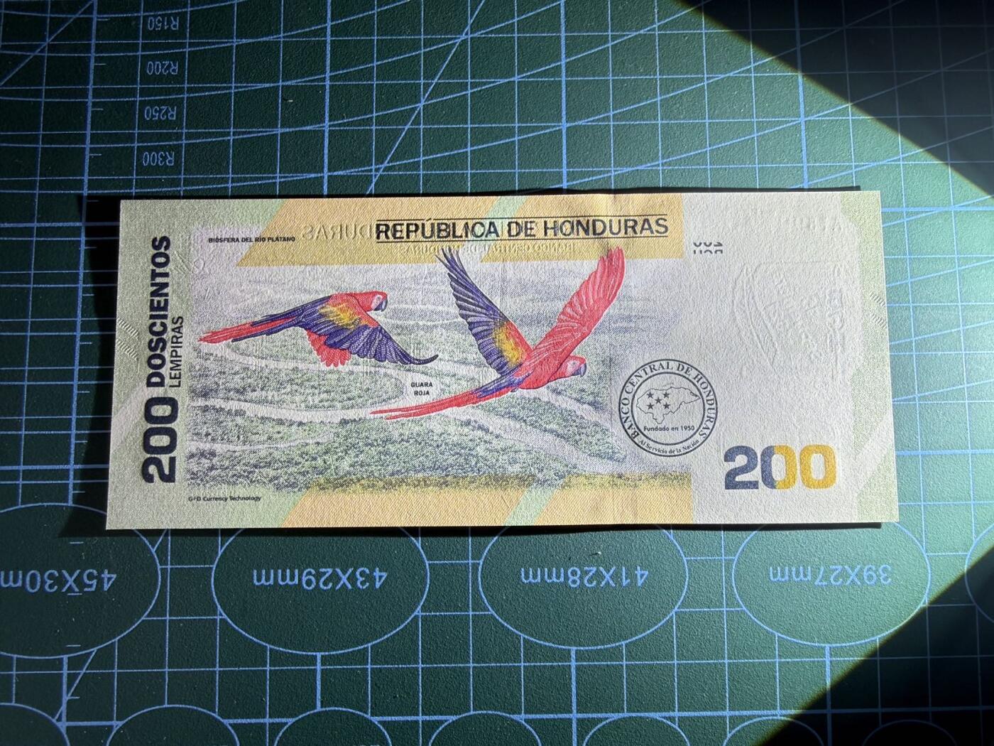 【炜奕收藏】，第五十期 2021年洪都拉斯200伦皮拉纪念钞，UNC品相