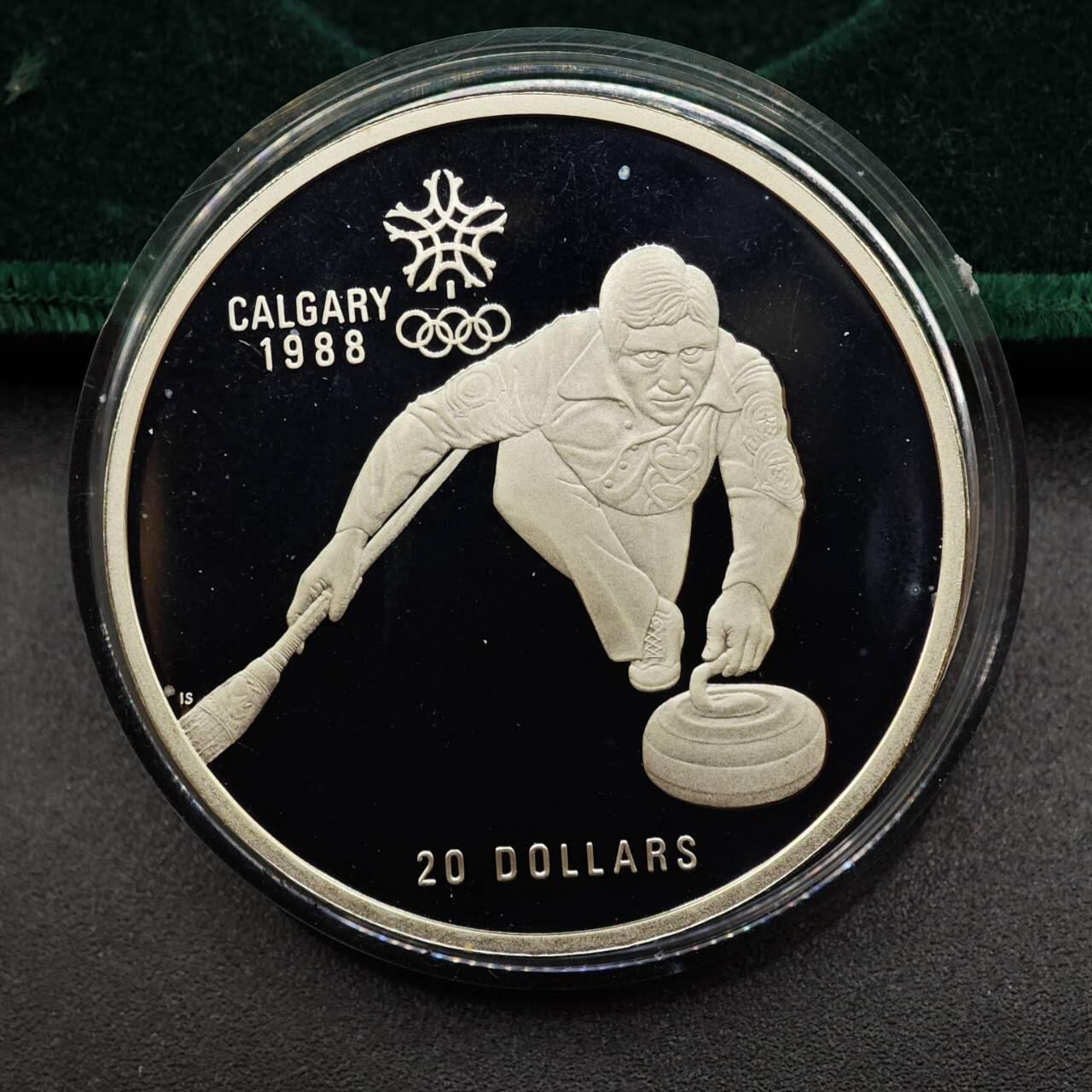 【淘币小摊】实时拍第七百九十五拍   银币套币场   满百包邮可预留二周 每周一统一发货   加拿大1988年卡尔加里冬奥会20元精制银原盒原证币 重34.107克925银 银价347