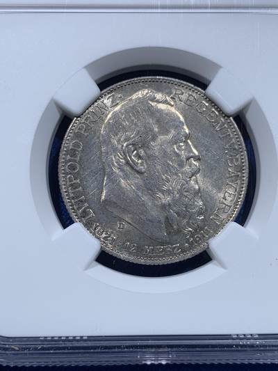 《竞宝斋》第437场 周日，周一2场连拍 （全场包邮） NGC MS63 德国巴伐利亚1911年利奥波德诞辰90周年2马克银币