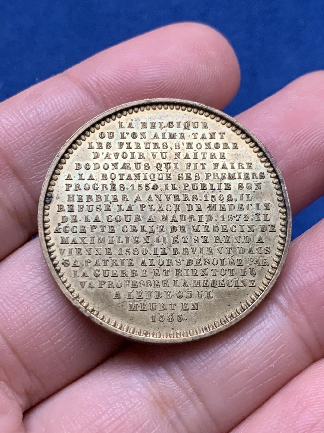 《竞宝斋》第437场 周日，周一2场连拍 （全场包邮） 比利时伦伯特·多登斯纪念章 16.55克 34.2mm 原味高浮雕 品种少见