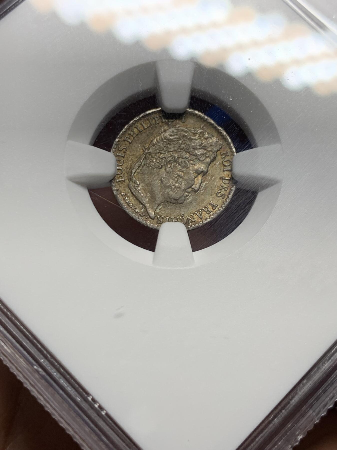 《竞宝斋》第437场 周日，周一2场连拍 （全场包邮） NGC MS62 法国 1837年 查理十世 1/4F 银币 少见小面值银币