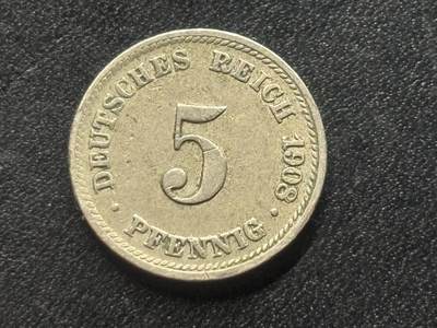 邮泉阁限时拍卖第三十五场 德国硬币专场（硬币在国外。请付邮费6元。） - 德意志帝国1908年5芬尼D版