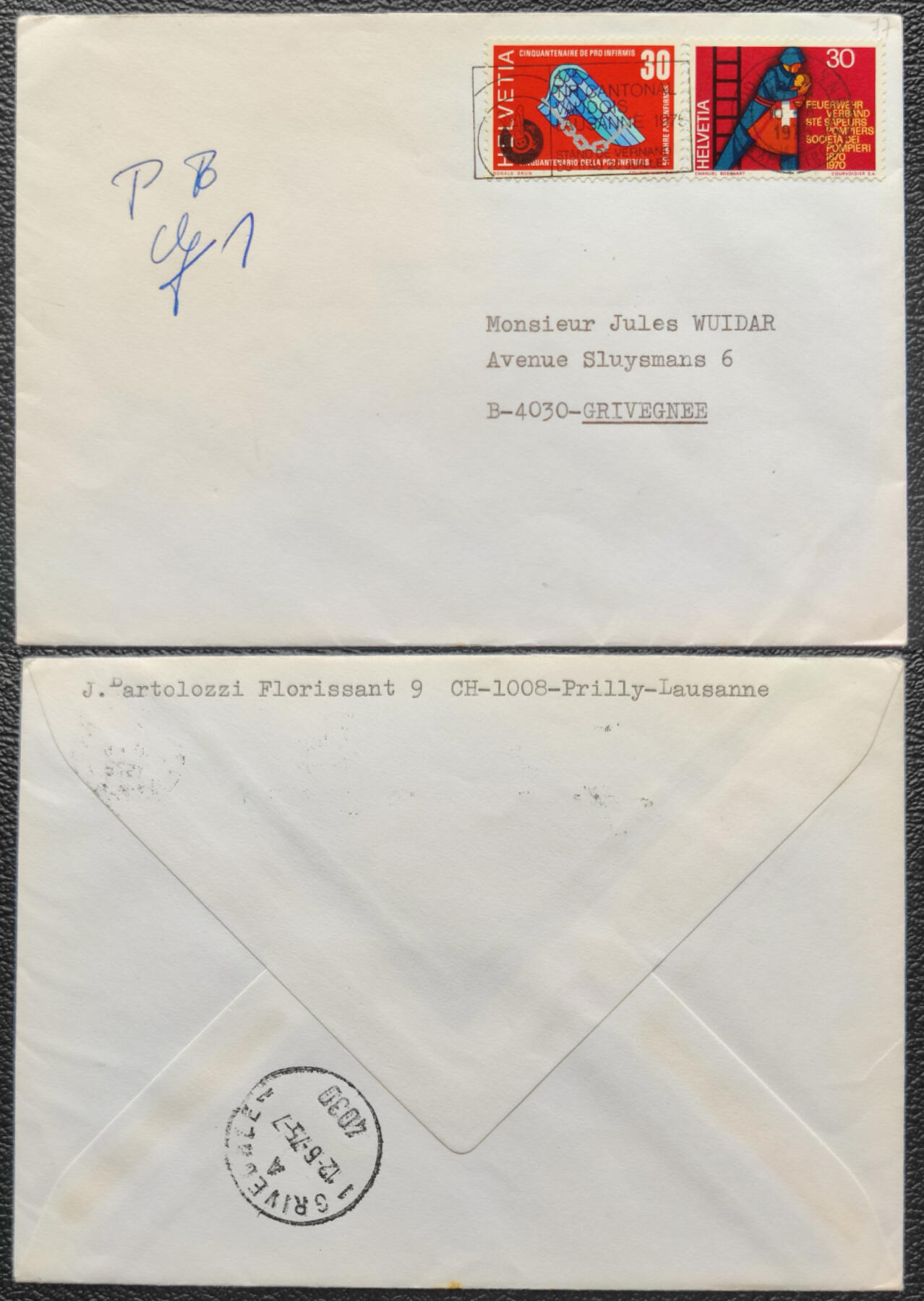 洪涛臻品批发群 精选邮票限时拍卖第1162期  1975年瑞士实寄封 消防协会百年邮票1全