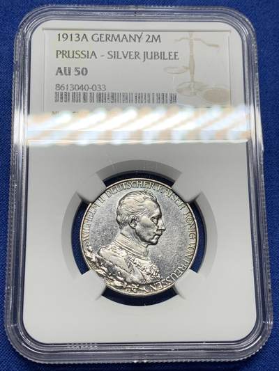 《竞宝斋》第437场 周日，周一2场连拍 （全场包邮） - NGC AU50 德国 1913年 普鲁士威廉二世军装2马克银币