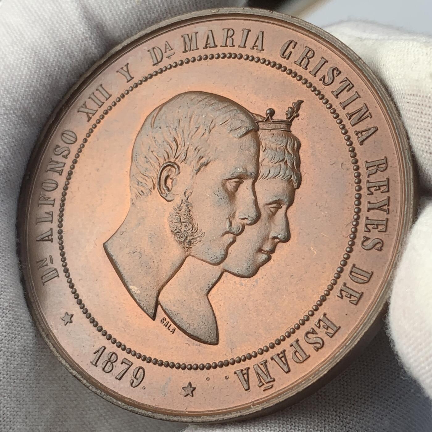 掌中浮雕-藏着的欧洲第041场 1880年西班牙阿方索十二世女儿诞生纪念铜章，57mm