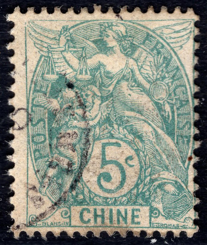 洪涛臻品批发群 精选邮票限时拍卖第1164期  1902法国在华客邮 蓝绿5分CHINE(中国)