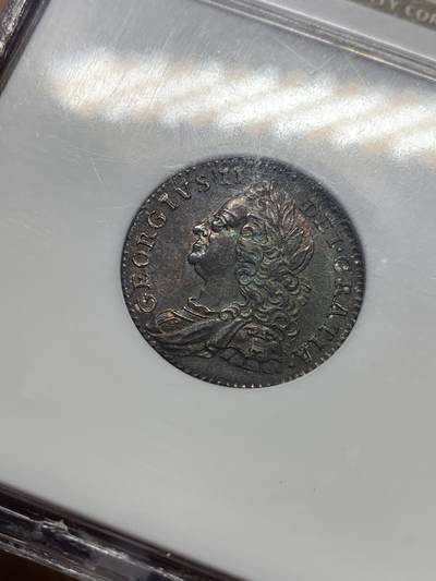 《竞宝斋》第437场 周日，周一2场连拍 （全场包邮） NGC MS63 英国 1758年 乔治二世末年六便士银币 双面原味深彩包浆 镜面感十足 没有黑麻子 全深打 值得关注