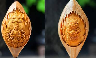 听雨轩（22）精品十二生肖双面核雕专场 - 橄榄核雕2.1双面十二生肖 鼠 单粒