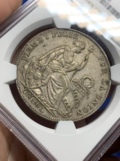 《竞宝斋》第437场 周日，周一2场连拍 （全场包邮） NGC AU50 秘鲁 1934年 女神 1索尔 银币 老包浆状态很舒服