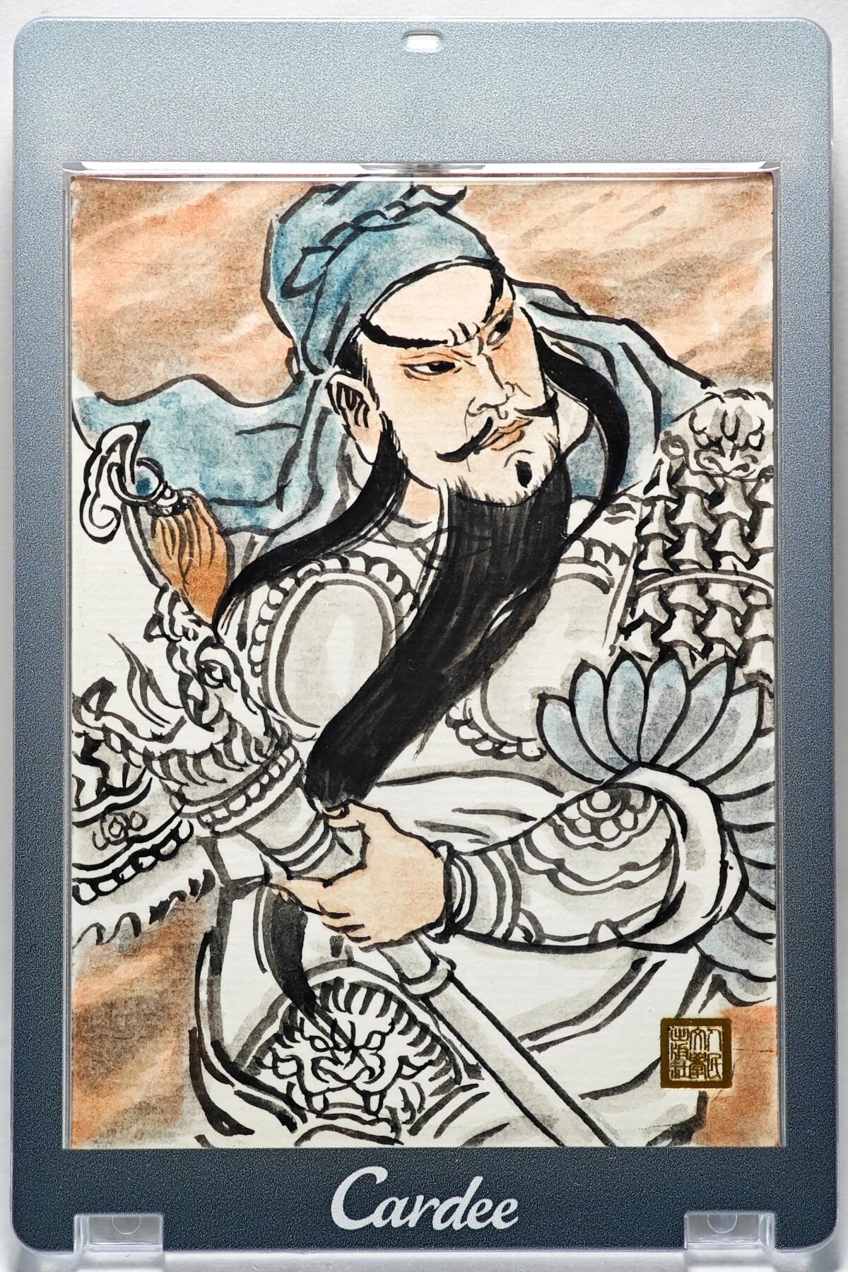 白泽拍卖卡牌手绘专场第28期（细雨生寒、寻梅闻香） 2025 卢艺丰手绘卡 关羽  卢艺丰签题 卡砖封装