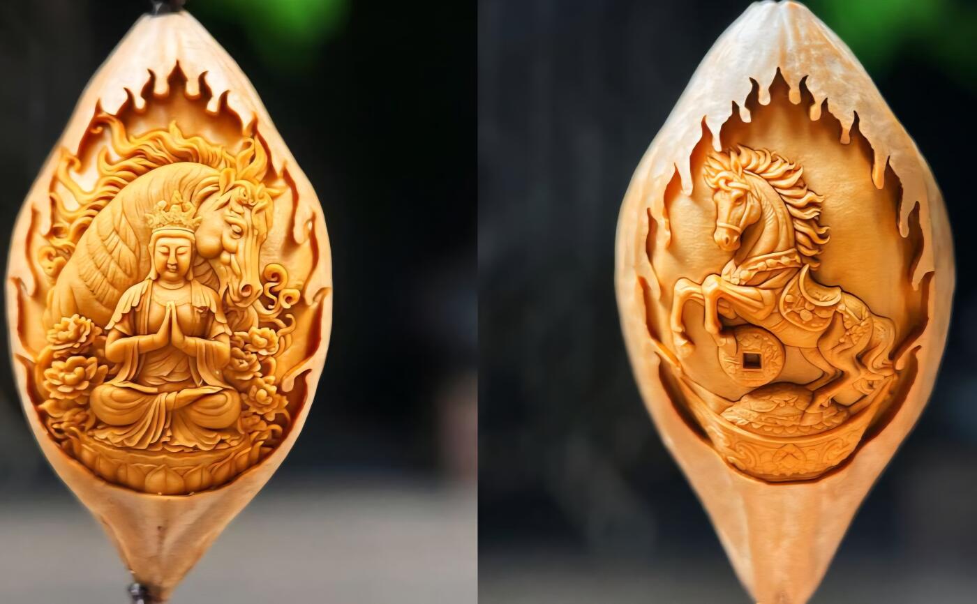 听雨轩（22）精品十二生肖双面核雕专场 橄榄核雕2.1双面十二生肖 马 单粒